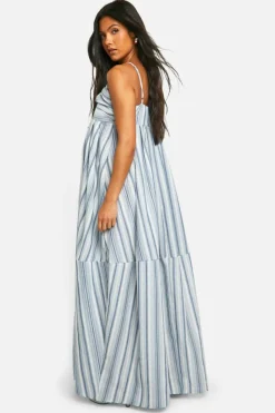 Smock Dresses*boohoo Maternity Linen Look Striped Strappy Maxi Dress light blue