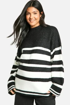 Oversized Jumpers|Jumpers*boohoo Maternity Mixed Stripe Oversized Jumper black