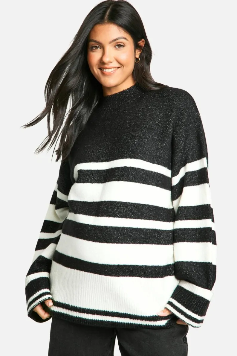 Oversized Jumpers|Jumpers*boohoo Maternity Mixed Stripe Oversized Jumper black