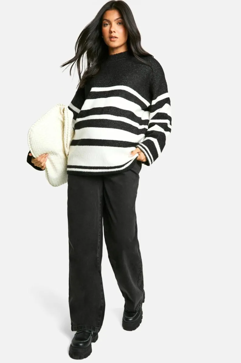 Oversized Jumpers|Jumpers*boohoo Maternity Mixed Stripe Oversized Jumper black