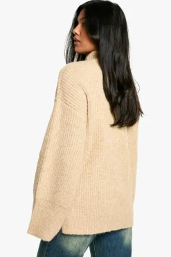 Oversized Jumpers|Jumpers*boohoo Maternity Oversized High Neck Knitted Jumper oatmeal