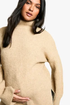 Oversized Jumpers|Jumpers*boohoo Maternity Oversized High Neck Knitted Jumper oatmeal