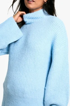 Oversized Jumpers|Jumpers*boohoo Maternity Oversized High Neck Knitted Jumper blue
