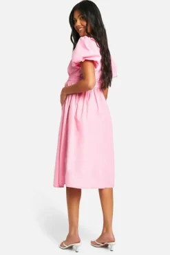 Smock Dresses|Midi Dresses*boohoo Maternity Puff Sleeve Midi Smock Dress light pink