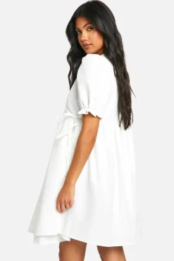 Wrap Dresses|Mini Dresses*boohoo Maternity Puff Sleeve Wrap Mini Smock Dress white