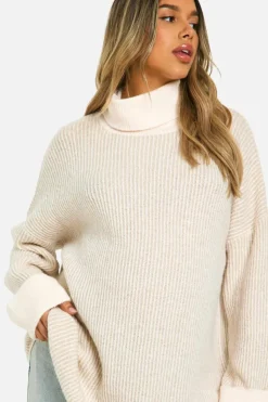 Jumpers*boohoo Maternity Roll Neck Longline Batwing Jumper cream