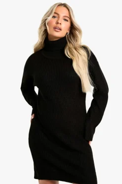 Jumper Dresses|Jumper Dresses*boohoo Maternity Roll Neck Mini Jumper Dress black