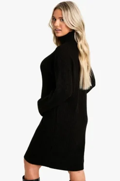 Jumper Dresses|Jumper Dresses*boohoo Maternity Roll Neck Mini Jumper Dress black