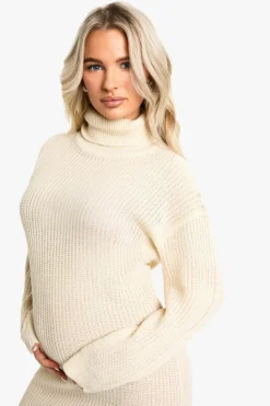 Jumper Dresses|Jumper Dresses*boohoo Maternity Roll Neck Mini Jumper Dress stone