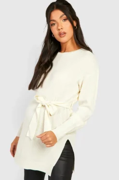 Jumpers|Knitwear*boohoo Maternity Side Split Knitted Tie Waist Jumper oatmeal