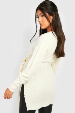 Jumpers|Knitwear*boohoo Maternity Side Split Knitted Tie Waist Jumper oatmeal