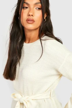 Jumpers|Knitwear*boohoo Maternity Side Split Knitted Tie Waist Jumper oatmeal