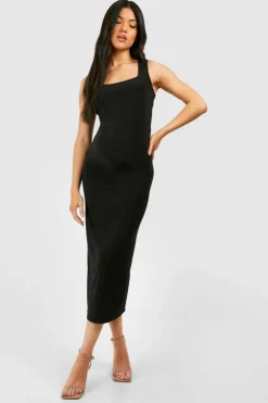 Midi Dresses*boohoo Maternity Sleeveless Square Neck Slinky Midi Dress black