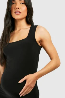 Midi Dresses*boohoo Maternity Sleeveless Square Neck Slinky Midi Dress black