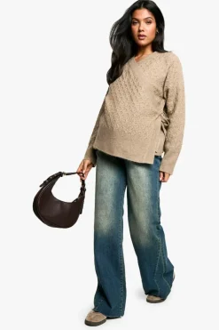 Cardigans|Jumpers & Cardigans*boohoo Maternity Soft Cable Knitted Wrap Cardigan mocha