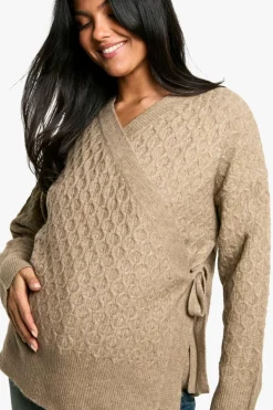 Cardigans|Jumpers & Cardigans*boohoo Maternity Soft Cable Knitted Wrap Cardigan mocha