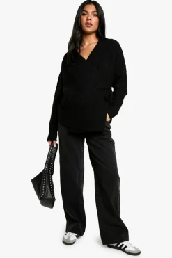 Cardigans|Up To 80% Off Winter Warmers*boohoo Maternity Soft Cable Knitted Wrap Cardigan black