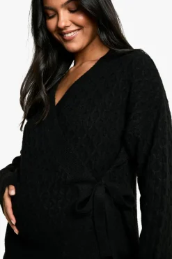 Cardigans|Up To 80% Off Winter Warmers*boohoo Maternity Soft Cable Knitted Wrap Cardigan black