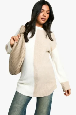 Oversized Jumpers|Jumpers*boohoo Maternity Soft Knit Colour Block Oversized Jumper stone