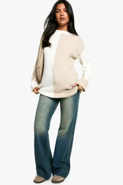 Oversized Jumpers|Jumpers*boohoo Maternity Soft Knit Colour Block Oversized Jumper stone
