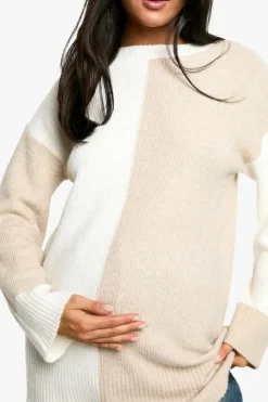 Oversized Jumpers|Jumpers*boohoo Maternity Soft Knit Colour Block Oversized Jumper stone