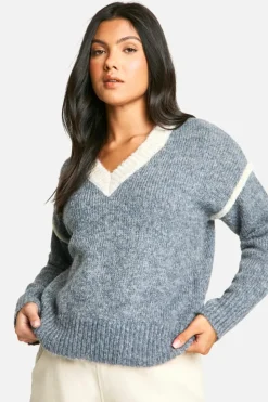 Jumpers|Up To 80% Off Winter Warmers*boohoo Maternity Soft Knit Contrast Detail Knitted V Neck Jumper grey