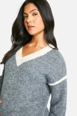 Jumpers|Up To 80% Off Winter Warmers*boohoo Maternity Soft Knit Contrast Detail Knitted V Neck Jumper grey