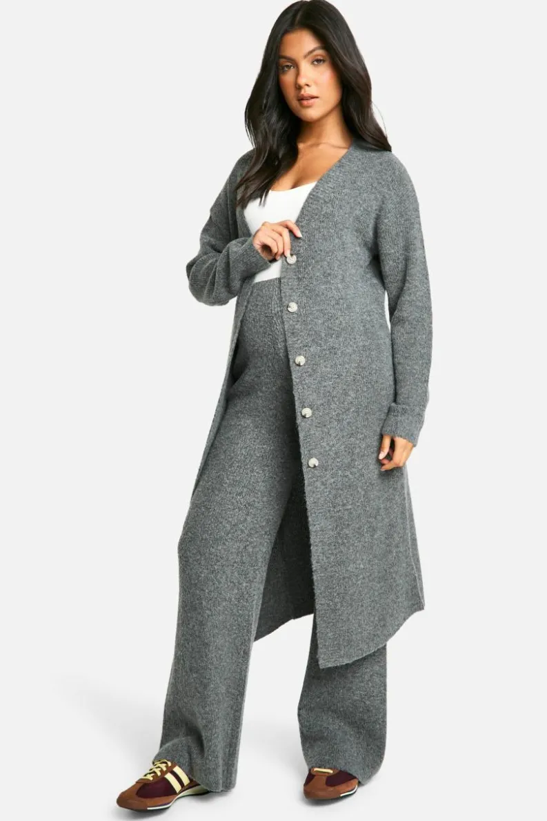 Cardigans*boohoo Maternity Soft Knit Longline Knitted Cardigan charcoal