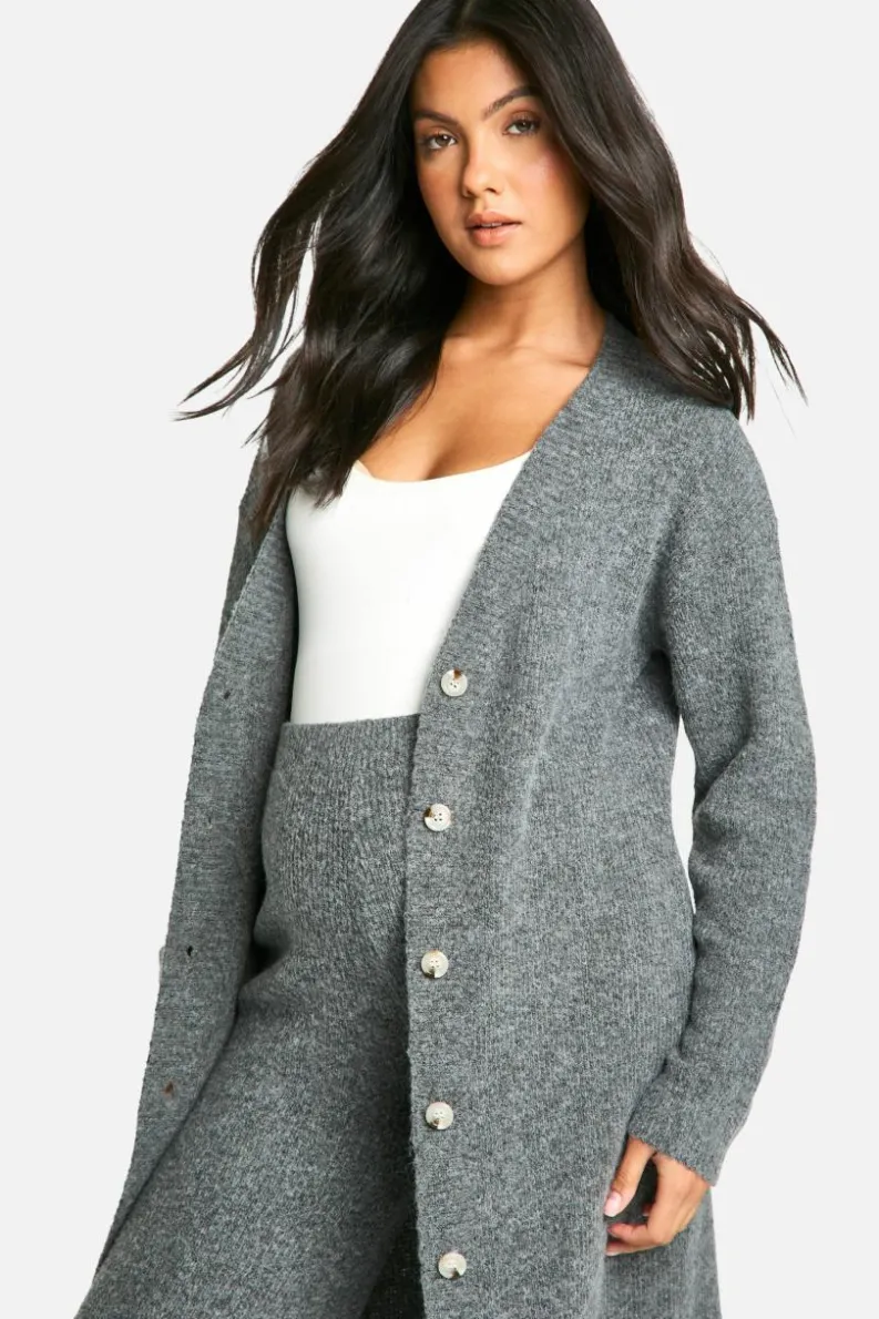 Cardigans*boohoo Maternity Soft Knit Longline Knitted Cardigan charcoal
