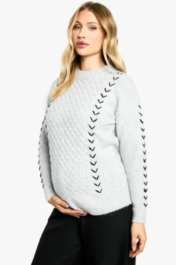 Oversized Jumpers|Jumpers*boohoo Maternity Soft Knit Stitch Detail Oversized Jumper grey
