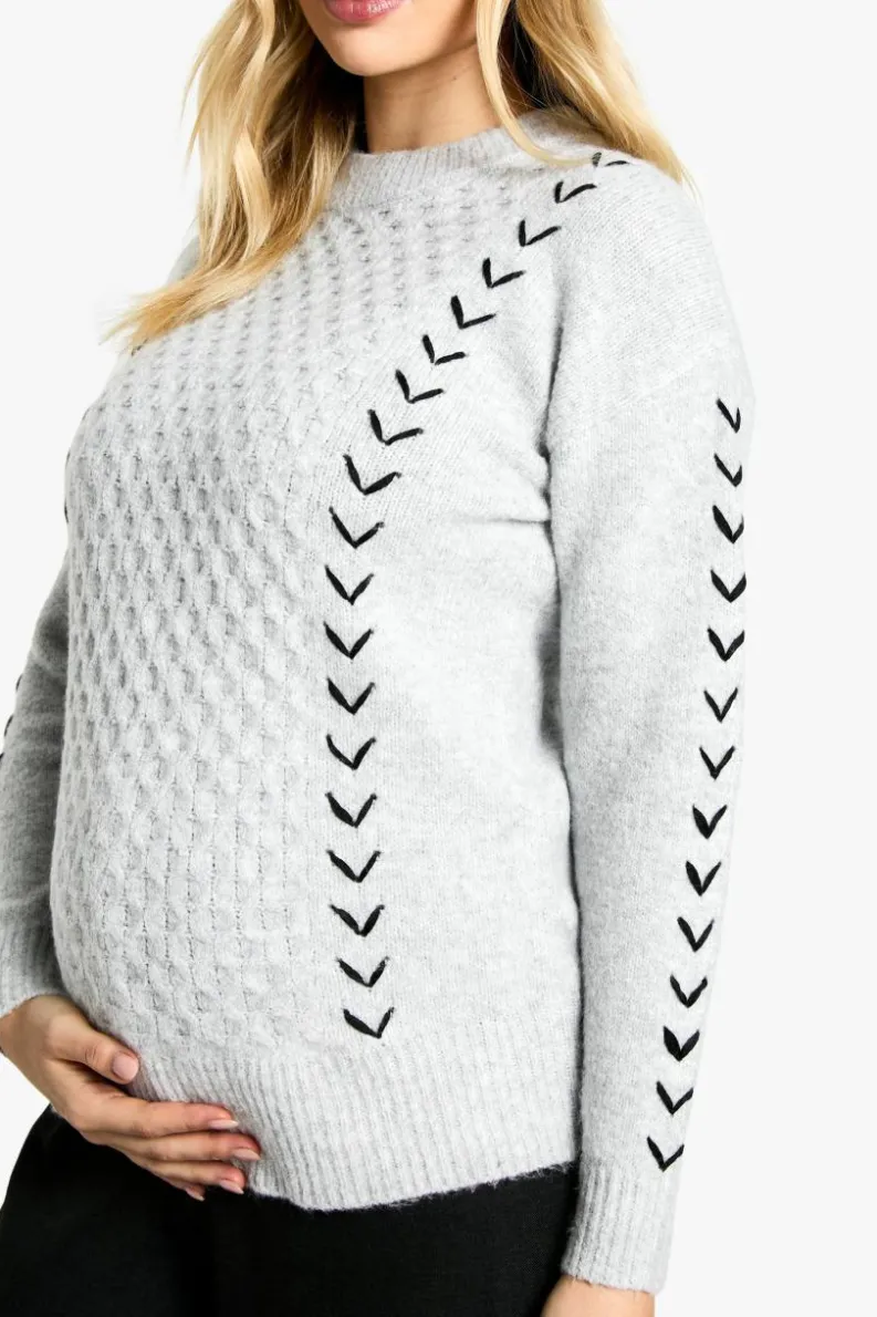 Oversized Jumpers|Jumpers*boohoo Maternity Soft Knit Stitch Detail Oversized Jumper grey