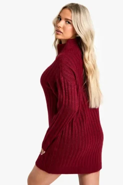 Jumper Dresses|Jumper Dresses*boohoo Maternity Soft Knit Thick Rib Zip Neck Oversize Mini Dress berry