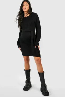Jumper Dresses|Jumper Dresses*boohoo Maternity Soft Knit Tie Waist Jumper Dress black
