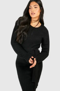 Jumper Dresses|Jumper Dresses*boohoo Maternity Soft Knit Tie Waist Jumper Dress black