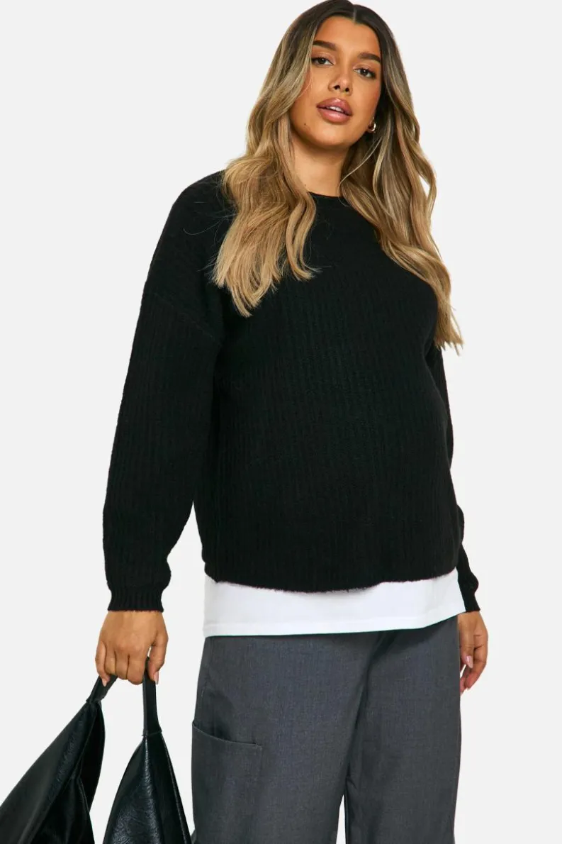 Jumpers*boohoo Maternity Soft Rib Knit Balloon Sleeve Jumper black