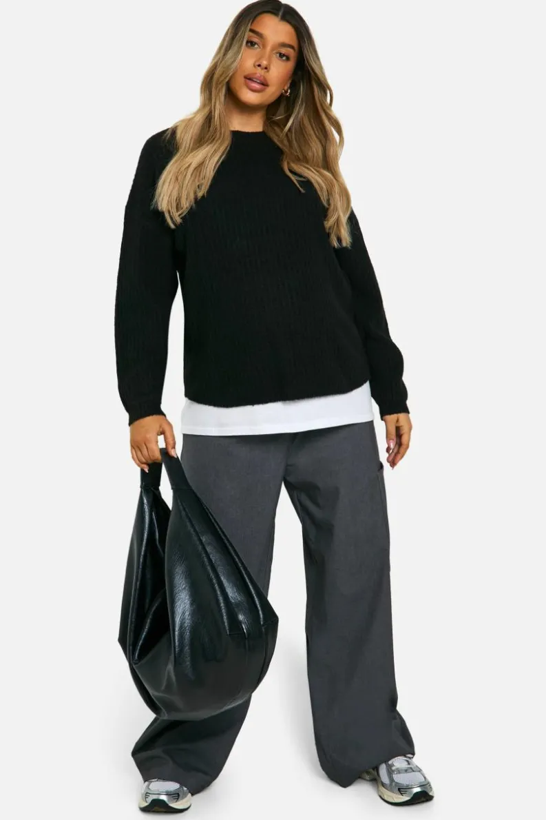 Jumpers*boohoo Maternity Soft Rib Knit Balloon Sleeve Jumper black