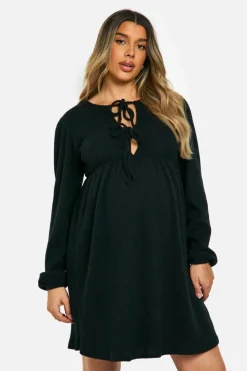 Smock Dresses*boohoo Maternity Soft Rib Tie Front Smock Dress black