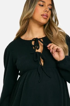 Smock Dresses*boohoo Maternity Soft Rib Tie Front Smock Dress black