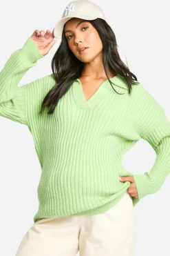 Jumpers|Up To 80% Off Winter Warmers*boohoo Maternity Soft Wide Rib Knit Collared Jumper green