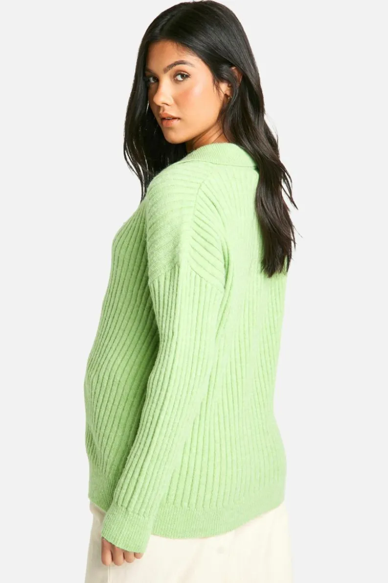 Jumpers|Up To 80% Off Winter Warmers*boohoo Maternity Soft Wide Rib Knit Collared Jumper green