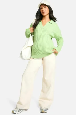 Jumpers|Up To 80% Off Winter Warmers*boohoo Maternity Soft Wide Rib Knit Collared Jumper green