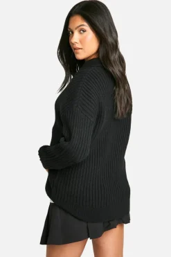 Jumpers*boohoo Maternity Soft Wide Rib Knit Collared Jumper black
