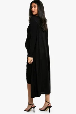 Bodycon Dresses*boohoo Maternity Strappy Cowl Neck Dress And Duster Coat black