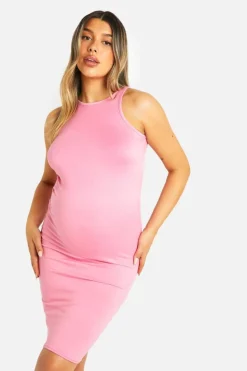 Midi Dresses*boohoo Maternity Super Soft Racer Neck Midi Dress pink