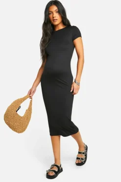 Bodycon Dresses*boohoo Maternity Super Soft Short Sleeve Midaxi Dress black