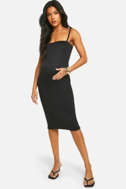 Midi Dresses*boohoo Maternity Super Soft Strappy Midi Dress black