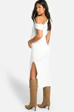 Bodycon Dresses*boohoo Maternity Textured Off The Shoulder Split Midaxi Dress cream