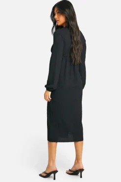 Wrap Dresses*boohoo Maternity Textured Wrap Over Long Sleeve Midaxi black