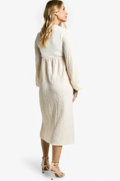 Wrap Dresses*boohoo Maternity Textured Wrap Over Long Sleeve Midaxi cream