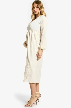 Wrap Dresses*boohoo Maternity Textured Wrap Over Long Sleeve Midaxi cream
